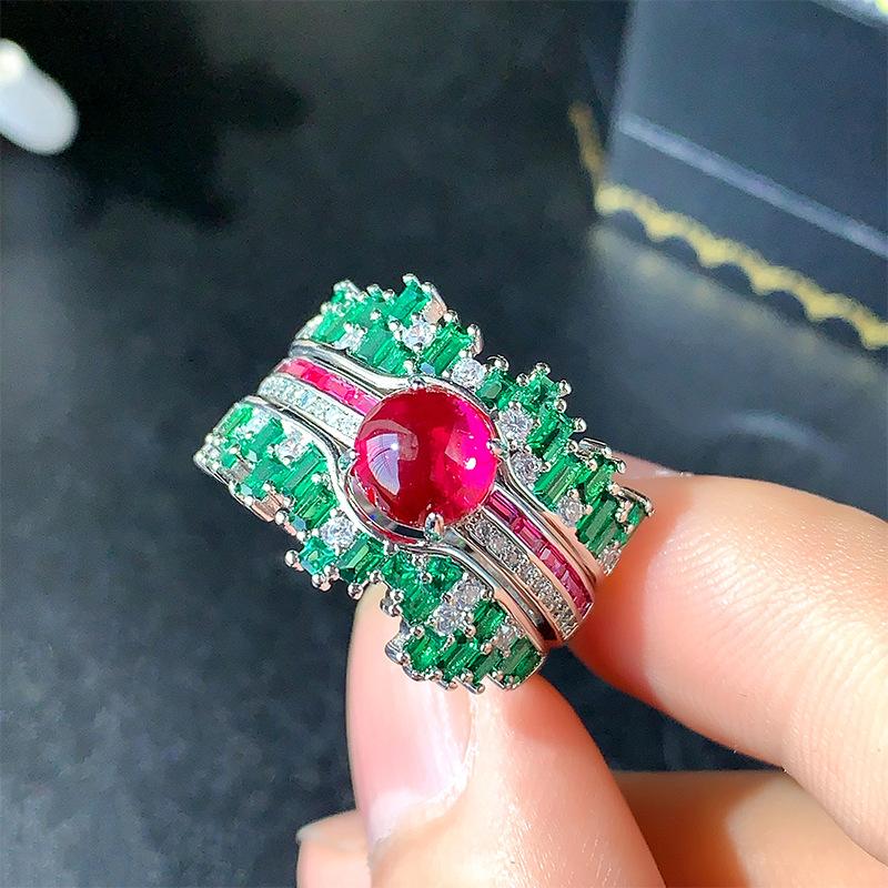 Jewelry Rings Dual-use Accessories Purple Light Lamps Will Change Color Red Corundum Blue Pointed Crystals Luxury High-end Feeling Women