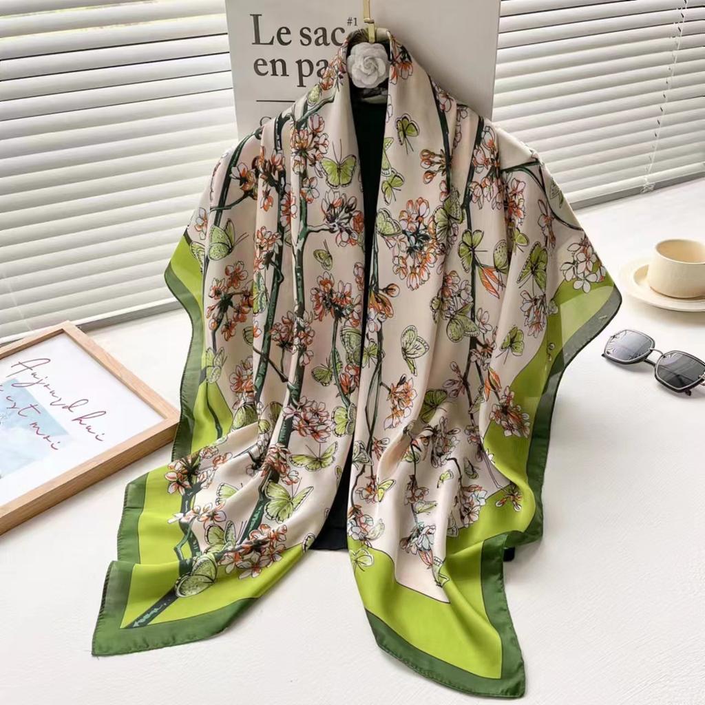 110cm Large Shawl Silk Square Scarf for Women Luxury Print Hijab Bandana Muslim Headband Wrap Beach Stoles Foulard Echarpe