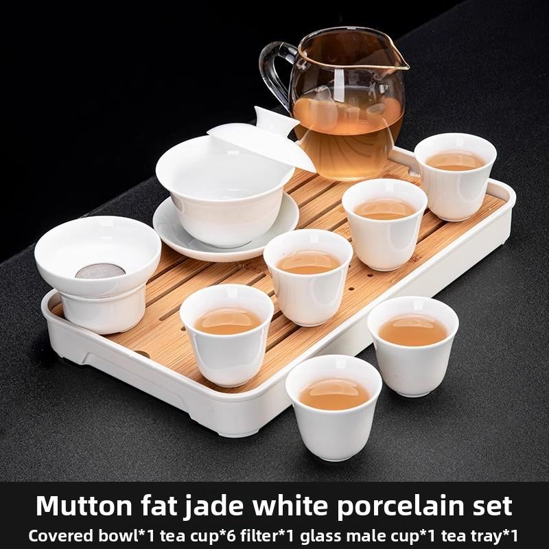Ceramic Gongfu Tea Set Yuxi White Porcelain Tea Pot Cover Bowl And Tea Cups Set for Home Office Tea Brewing