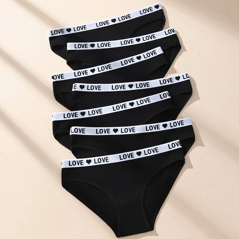 7 ks/sada Dámské bavlněné kalhotky Sexy měkké pruhované spodky Roztomilé dopisní dívčí kalhotky Dámské prodyšné strečové spodní prádlo XS-XL