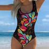 Sommer Sexy Künstlerischer Farbkontrast Stil Gedruckter Einteiler Badeanzug Schlanke Passform, Tiefes U-Rücken Design, Strand Pool Urlaub Auffälliger Mode Badeanzug