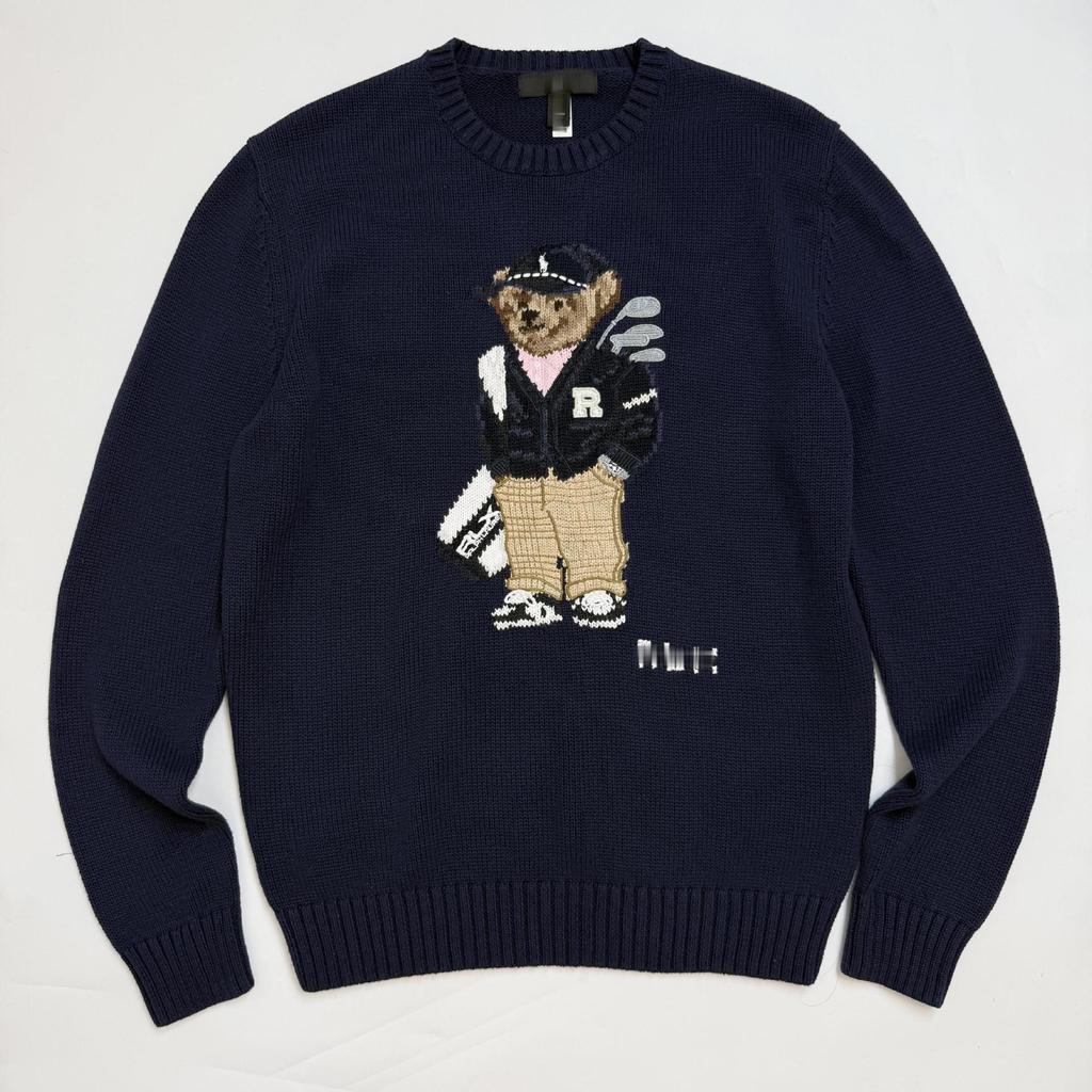 Little Bear Autumn/Winter Men's Pure Cotton Embroidered Round Neck Sweater