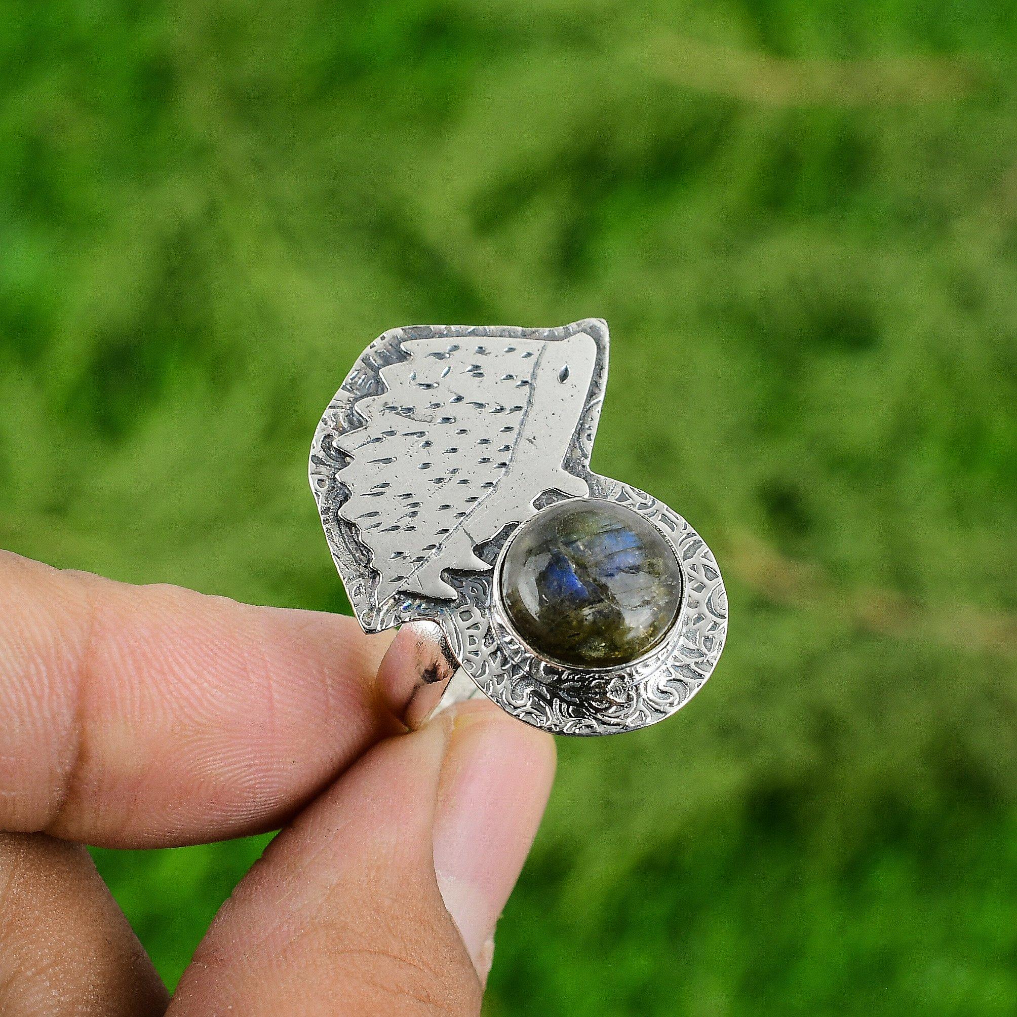 

Sterling Silver Natural Labradorite Bezel Wife Multi Stone Birthday Ring Jewelry Adjustable