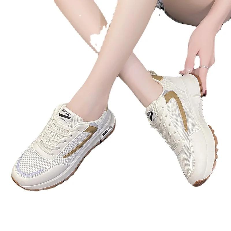 Women Fashion Vulcanize Shoes Female Platform Casual Sneakers Women Flat Mesh Breathable Running Shoes Retro Chunky Sports Shoes