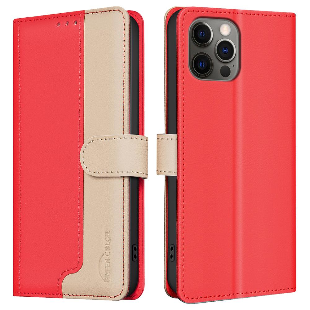 

BINFEN COLOR BF33 For iPhone 15 Pro Case RFID Blocking Card Slots Leather Cover Red