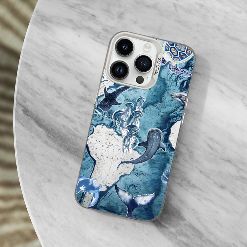 Sea Ocean Shark Art Phone Case For iPhone 13,15,14,16,12,11,Mini,MAXXS,Pro,SE, White Matte Shockproof Cover