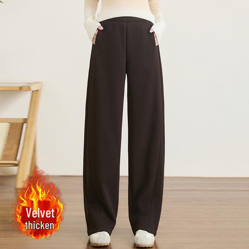 Women's Off-White Cashmere Wide-Leg Wool Pants - Autumn/Winter 2025, Cropped, Thickened, Loose Fit, Fleece-Lined, Straight-Leg Style.