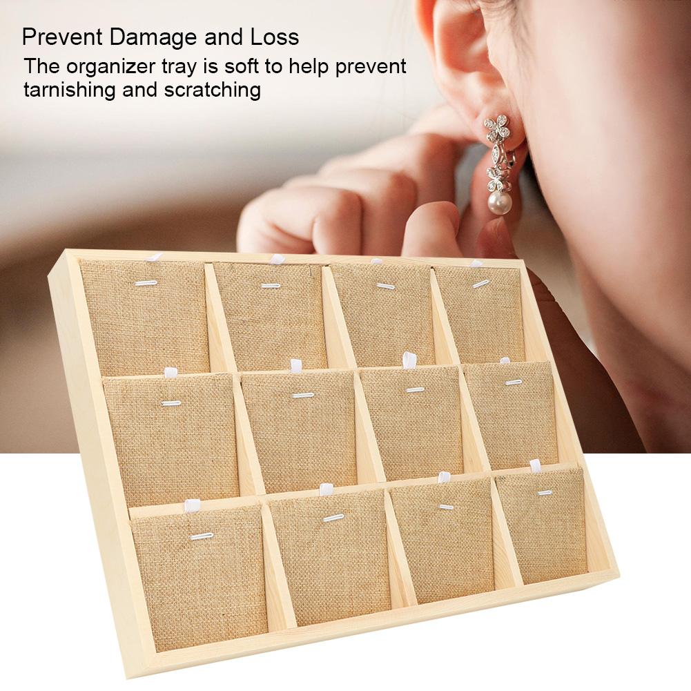 Wooden   Jewelry Display Tray Showcase Storage Case For Ear  Bangle Necklace (12 Slots)
