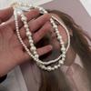 Y2K Layered Pearl Necklace for Women, Multi Layer French Retro Choker, Dainty Minimalist Stackable Pendant Chain, Daily Elegant Jewelry Gift