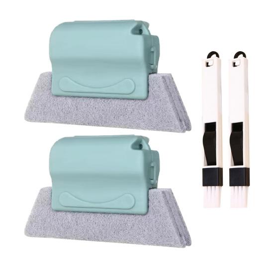 Window Track Cleaning Brush Set Hand-held Window Groove Cleaner Brushes Dual-Sided Design Replaceable Sponge Cleaning Brush