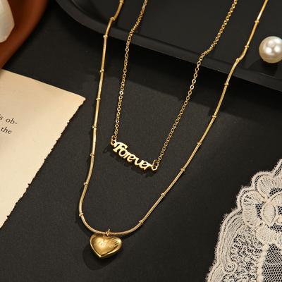 European and American Ins Simple Double-layer Love Necklace Female Niche Design Temperament Versatile Foiever Necklace Jewelry