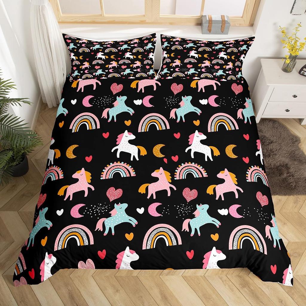 Einhorn Bettwäsche Set Kinder Lila Weltraum Galaxie Weiche Bettbezug Mikrofaser Bequeme Bettdecke Abdeckung Mädchenhaft Karton Warme Deckenbezug plus 2