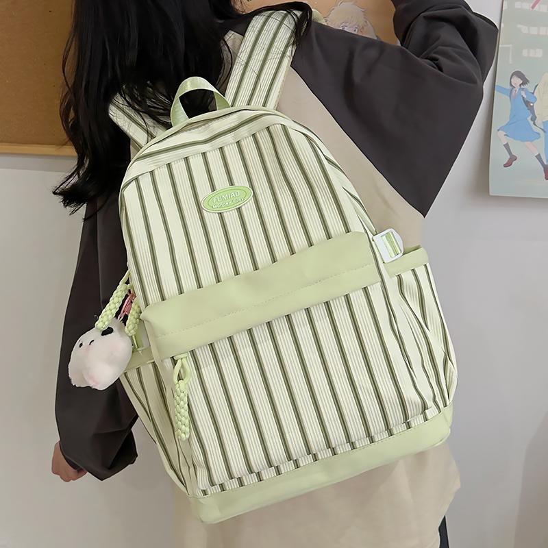 Striped Print Student Schoolbag Lightweight Commuter Backpack Girls Travel Bag