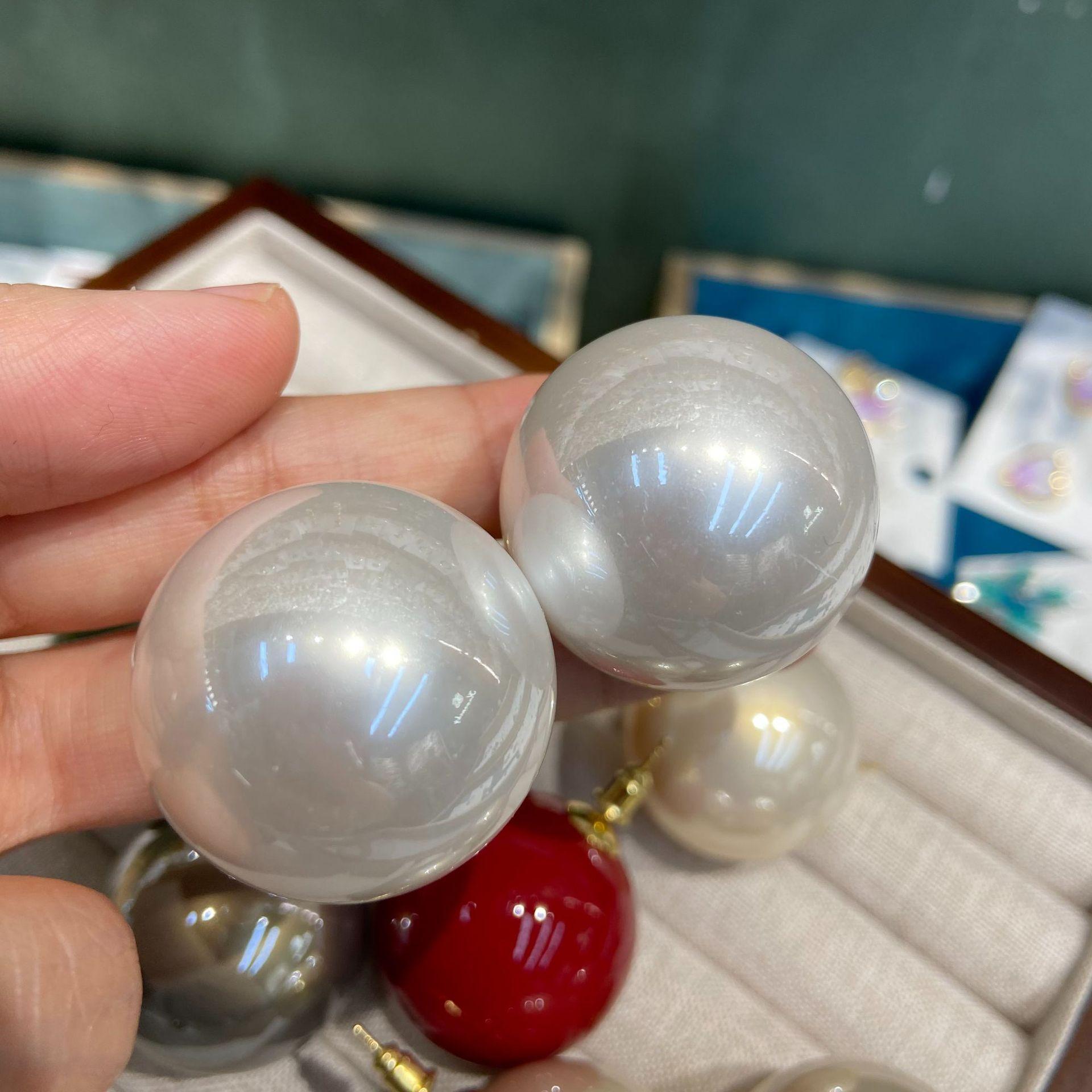 Candy Color Enamel Oil Drop Big Cherry 30Mm Round Ball Stud Earrings Women S High Sense French Retro Temperament Versatile Earrings
