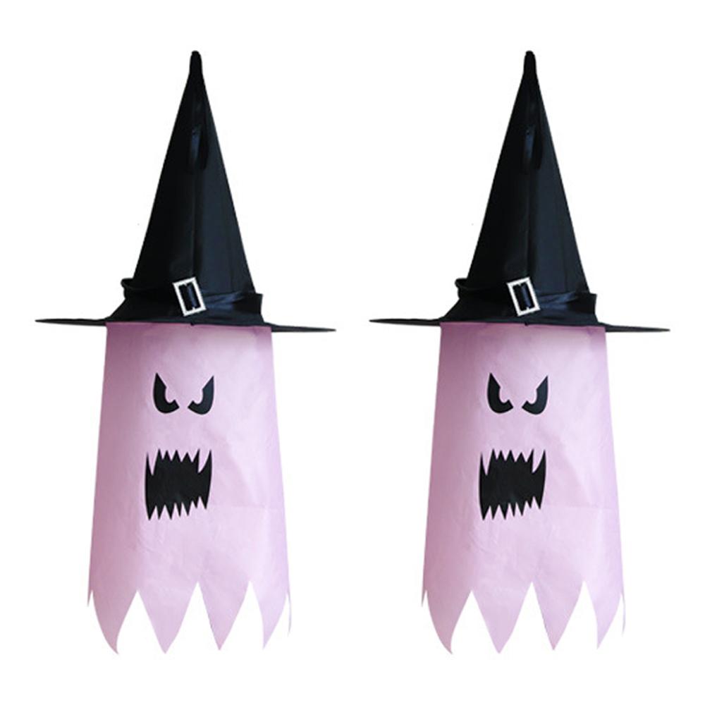 

2pcs Glowing Halloween Decoration Witch Hat, LED Lights Halloween Witch Hats for Kids Party Supplies Outdoor Tree Hanging Decor рожевий