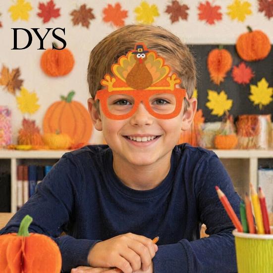 Cute Thanksgiving Gift for Parties Turkey Glasses, Funny Harvest Party Eyewear Kids Festive Orange Holiday Decorations Adults, Felt Pumpkin