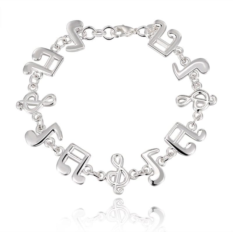 925 Sterling Silver Note Pendant Chain Bracelet Fashionable Charm Jewelry