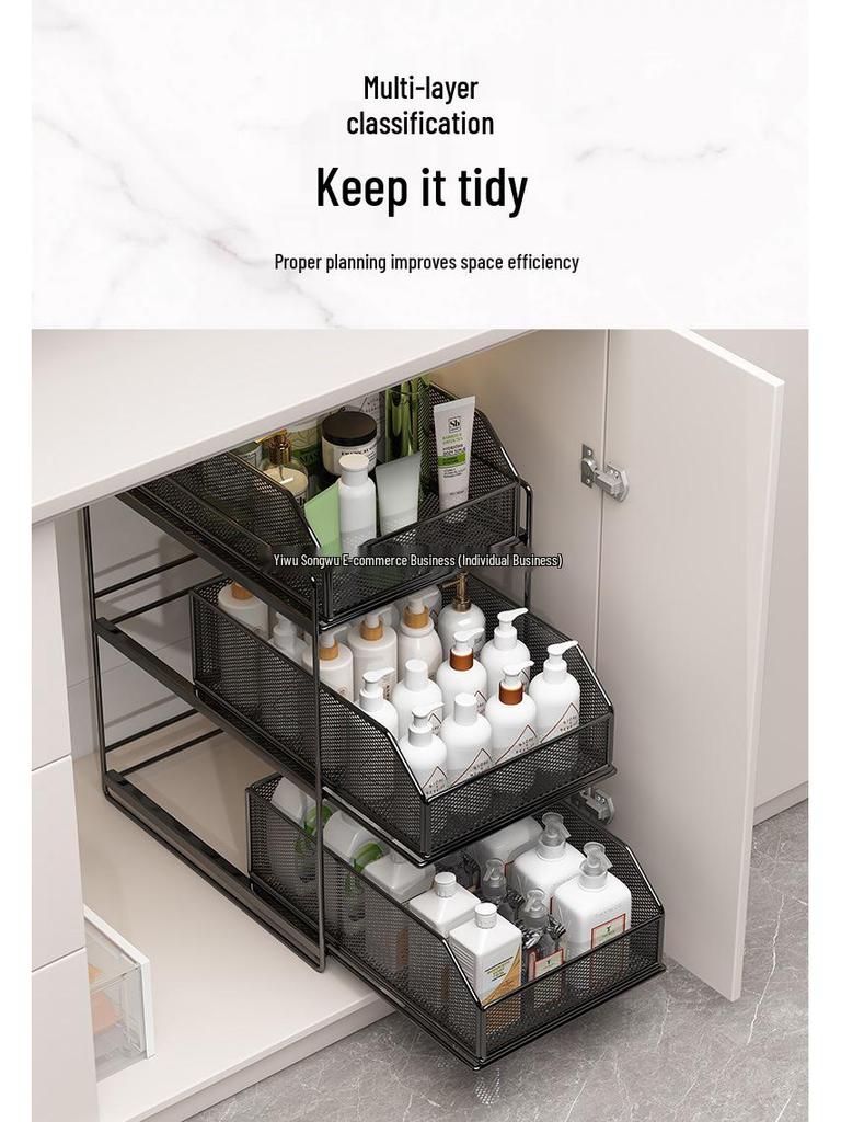Under-Sink Multi-Tier Pull-Out Organizer Rack for Bathroom Vanity Cabinet