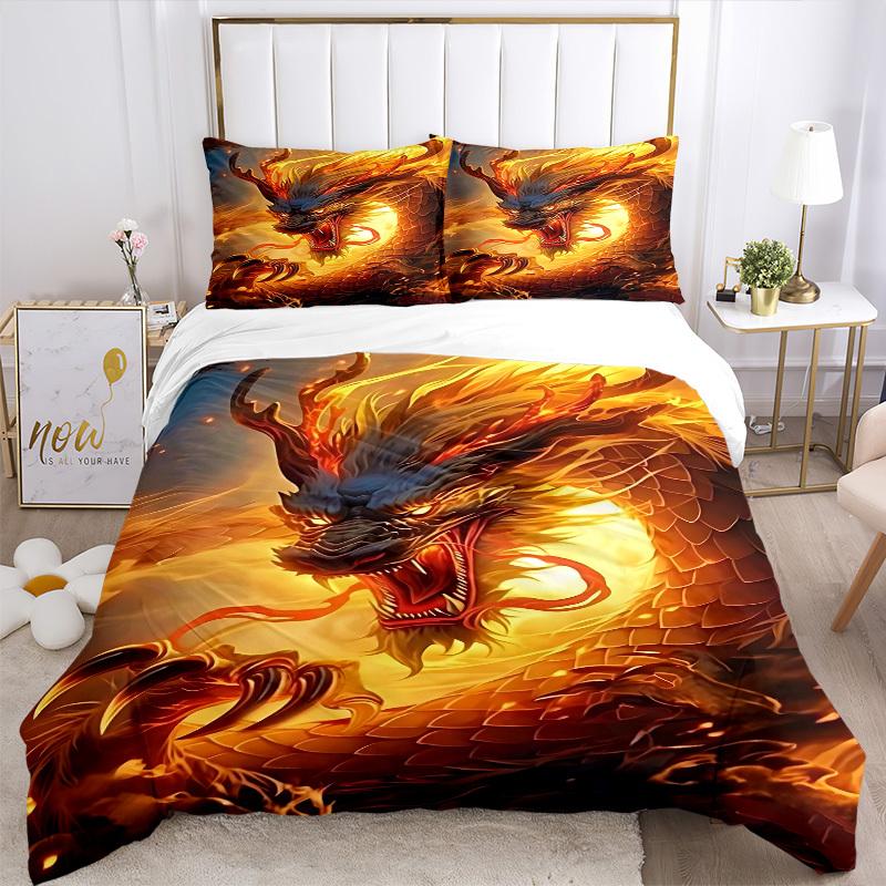 3pcs Dragon Fire Artwork Duvet Cover Set -Includes 1 Duvet Cover and 2 Pillowcases, No Quilt Core, All-Season Home Decor  Yy251111183