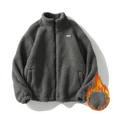 Hip Hop Winter Fleece Fluffy Jacket Streetwear Harajuku Zipper Coat Men Autumn Solid Color Lightweight Jackets Black