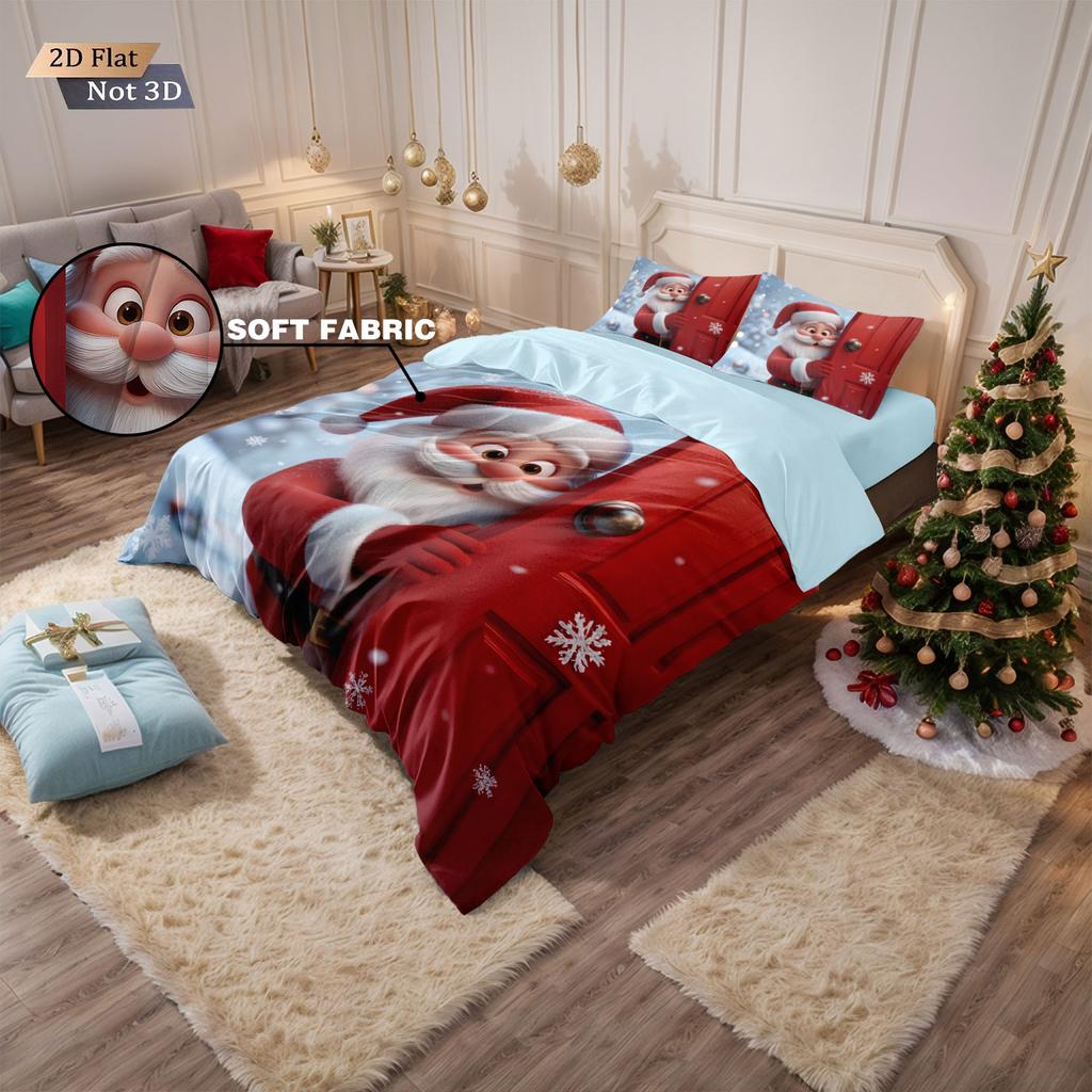 Comforter 3Pcs Cartoon Santa Claus Printed Coreless Duvet Set Multi Size Bedroom Bedding Holiday Decoration Machine Washable