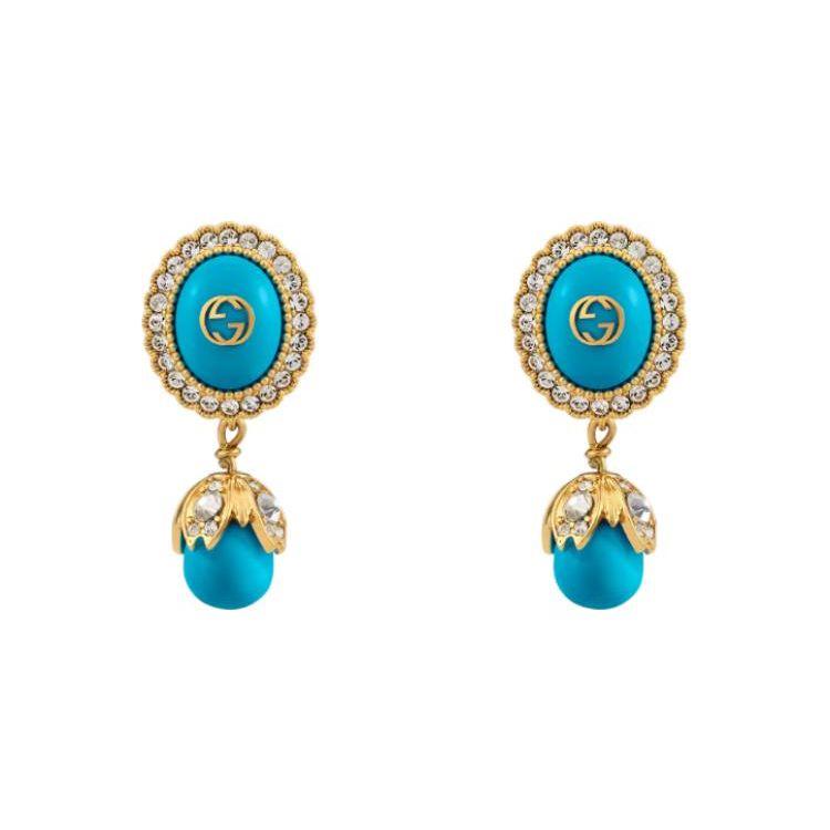 

Gucci Interlocking G Pattern Embossed Style Fashion Jewelry Metal Earrings Women earrings Blue 753944-I9875-8519 Blue,F