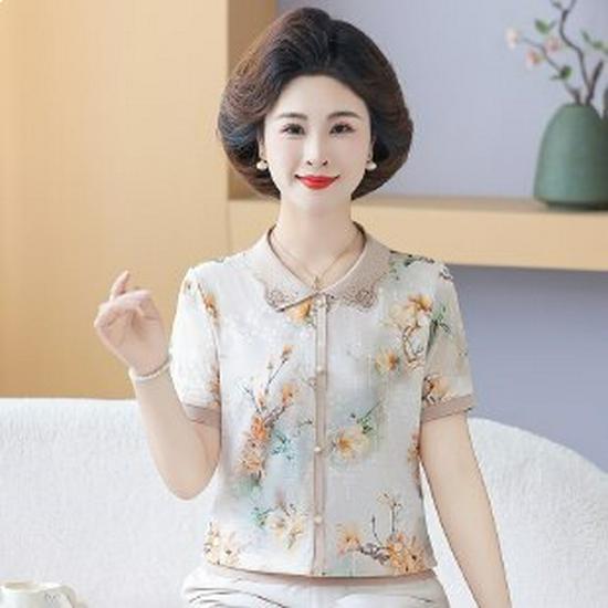 

Mom s Summer 2026 Short Sleeve Plus Size T-Shirt for Women - Age-Reducing, Slimming, Loose Fit for Middle-Aged & Elderly 5XL жёлтый