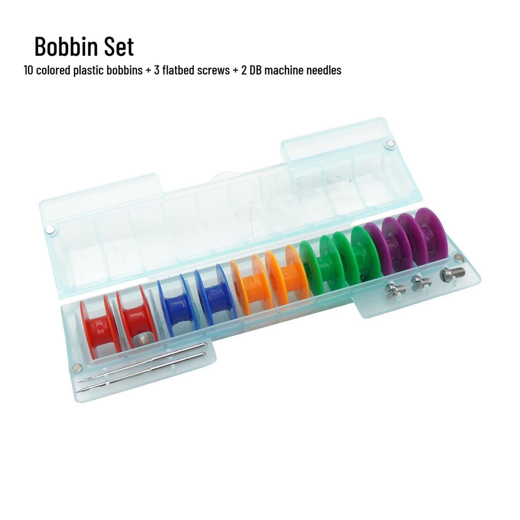 Multi-Specification Household Bobbin Set: Colored Transparent and Metal Bobbins with Thread