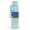 1PC Abstract color block rectangular print 750ml colorful plastic sports water bottle leakproof pop up lid with straw for outdoor work home use