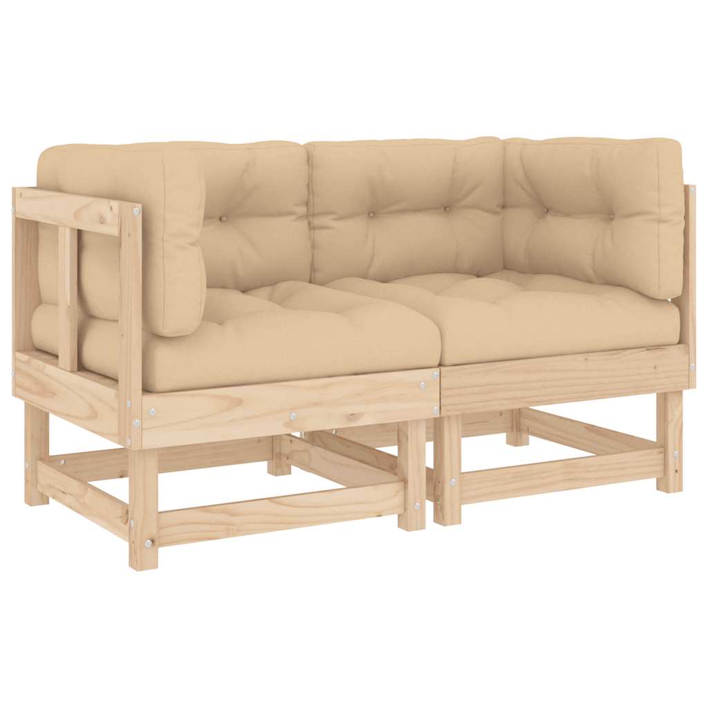Corner Sofa with Cushions 2 pcs Solid Pine Wood