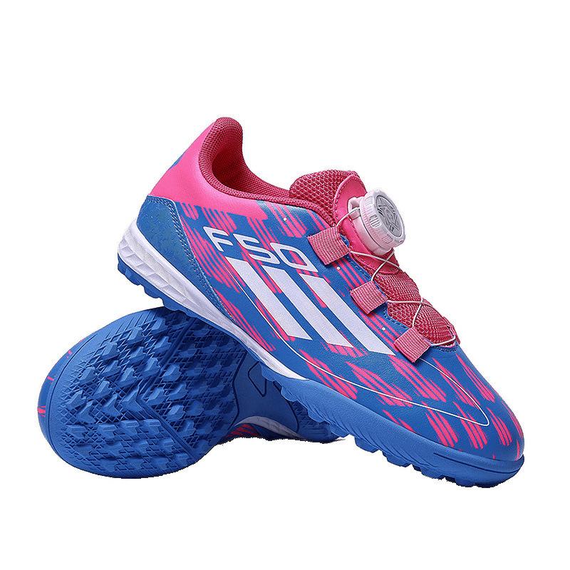 Children's Football Shoes Boys and Girls Primary School Students TF Broken Nails Leather Surface Rotating Buckle Competition Training Shoes One Piece