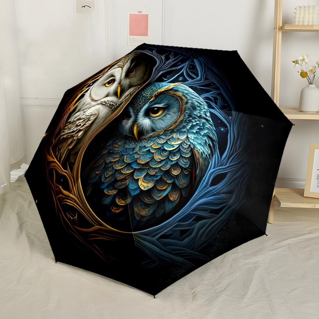 

Winter Night Owl Automatic Umbrella Retractable Design with 8 Rib Durability Lightweight Perfect for Outdoor Adventures Stylish Accessory