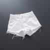 Summer Women's New Arrival Trendy K-style Tassel Mid-Waist Denim Shorts Slim Looking White Hole Hot Pants Thin 2025