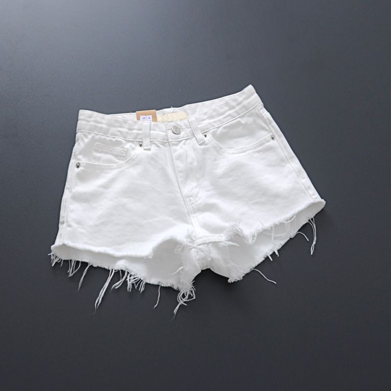 Summer Women's New Arrival Trendy K-style Tassel Mid-Waist Denim Shorts Slim Looking White Hole Hot Pants Thin 2025