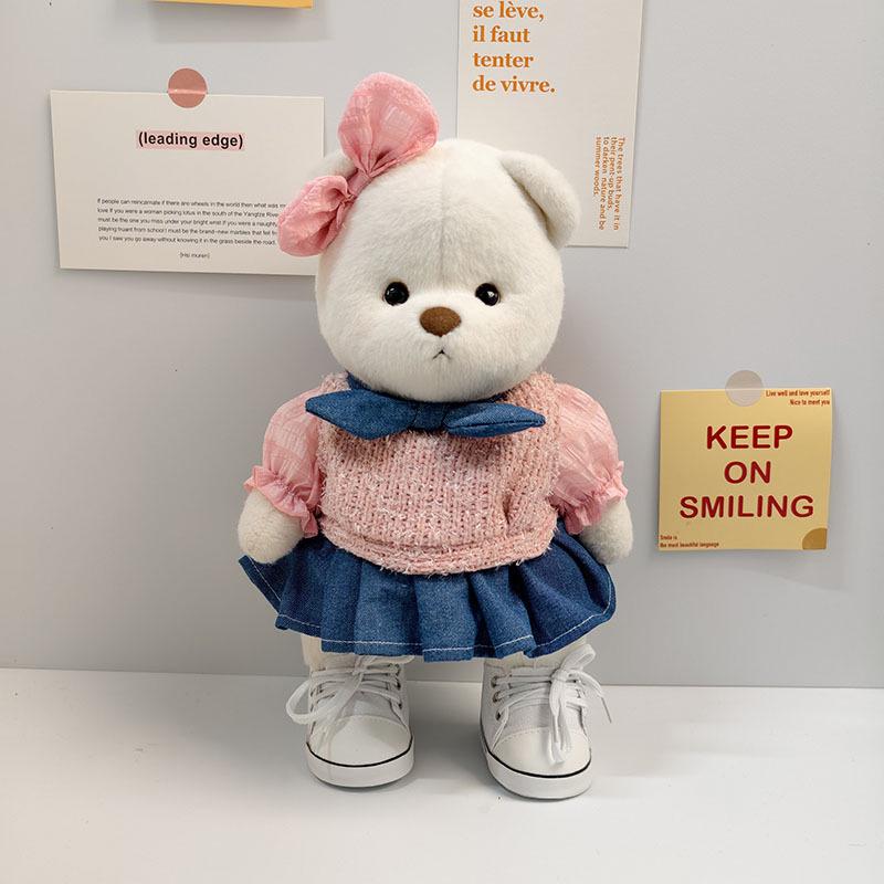 Medium Bear Outfit - Blue Pink Striped Carrot Overalls Set