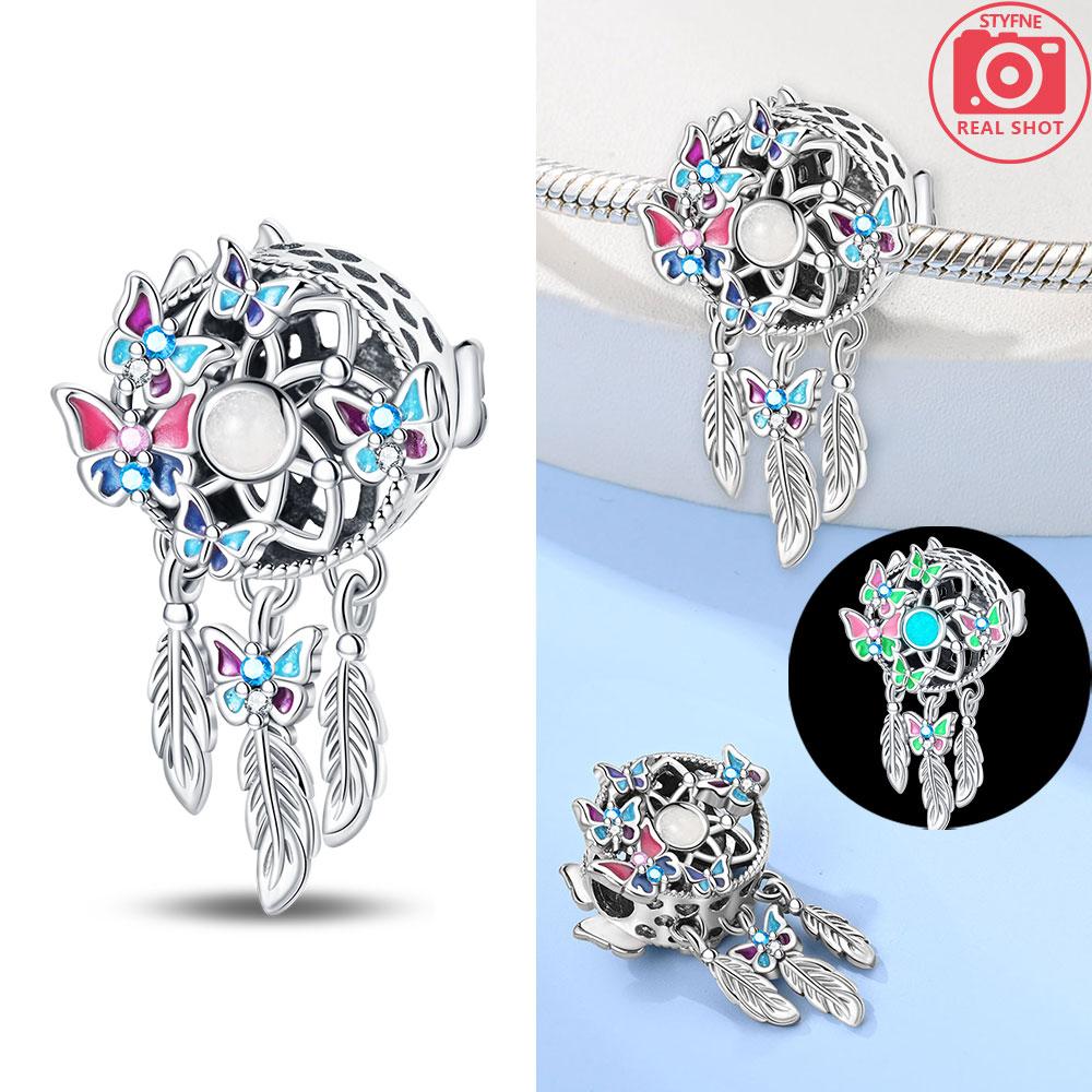 925 Silver Colorful Zircon Dream Catcher Beads Blue Devil's Eye Pendant Fit Bracelet Woman DIY Jewelry Fine Gift Making