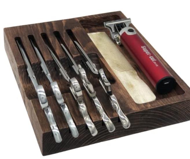 

Wooden scissor stand scissor tray scissor case 5 scissors BARBER with pocket [Tenn’s shop]