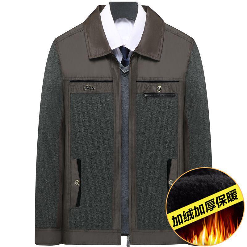 Men's Fleece-Lined Lapel Jacket, Thickened Autumn/Winter Coat for Middle-Aged and Older Men