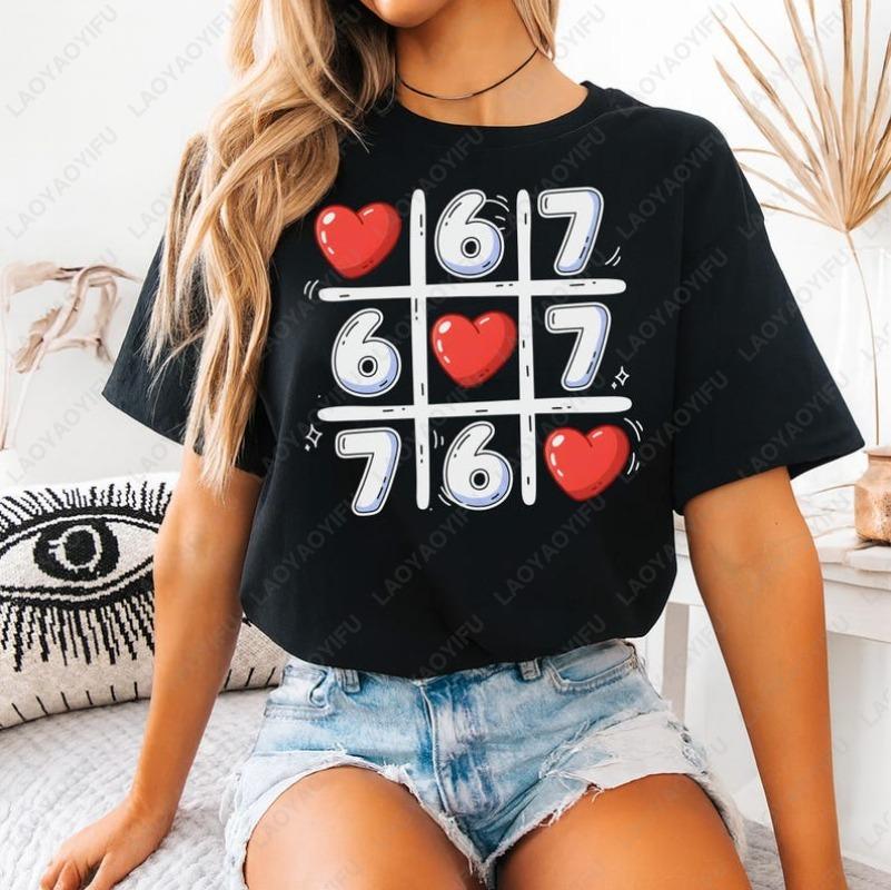 

Funny 6 7 Tic Tac Toe Heart Unisex Cotton Tshirts Valentines Day Clothes Meme Printed Tee Men Women Cute Couples Matching Gift S