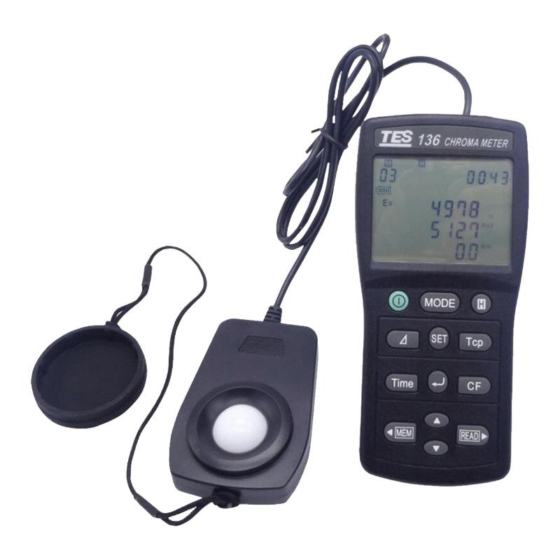 TES-136 Illuminance Meter: Color Temperature, Data Memory & Readout, Light Source Measurement.