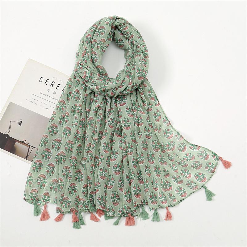 Fashion Luxury Petal Floral Tassel Viscose Shawl Scarf Lady High Quality Wrap Pashmina Stole Bufandas Muslim Hijab 180*90Cm