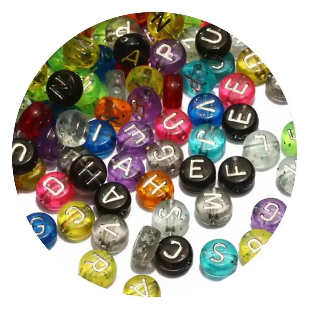 100/200/300/500 Stück Acryl-Buchstabenperlen, gemischt, rund, flach, lose Abstandsperlen für die Herstellung von handgefertigten Schmuckstücken, DIY-Armbändern und Halsketten