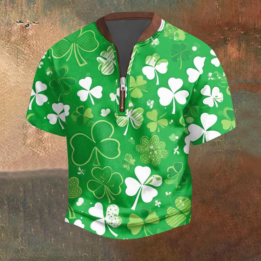 Pánské ležérní tričko s polovičním zipem, krátký rukáv