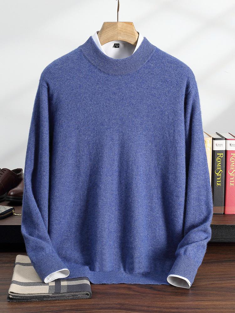 Men's Cashmere Half-High Neck Pullover - Autumn/Winter Versatile Loose Knit Sweater for Mid-Aged and Young