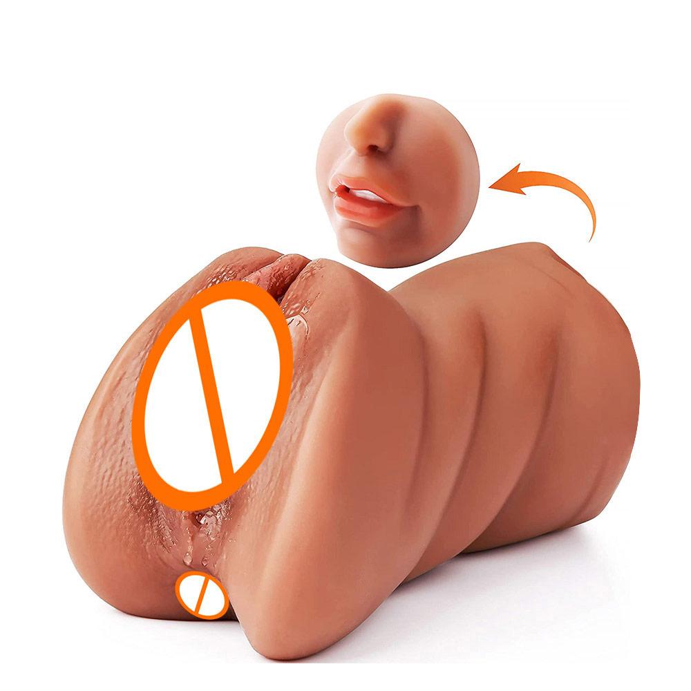 3in1 realistischer Mund Vagina Analplug Männlicher Masturbatorbecher Deep Throat Silikondildo Lustspielzeug für Männer