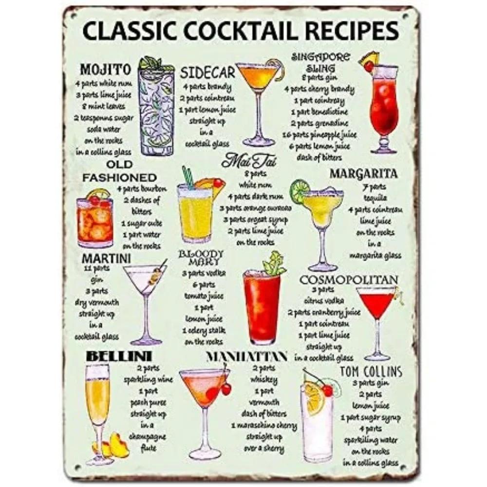 Sinal de Lata de Metal para Menu de Coquetéis Retro Guia para Amantes de Mixologia Bar Pub Corrente de Ferro Pendurador Decoração Bebida Alcoólica Pôster Rústico