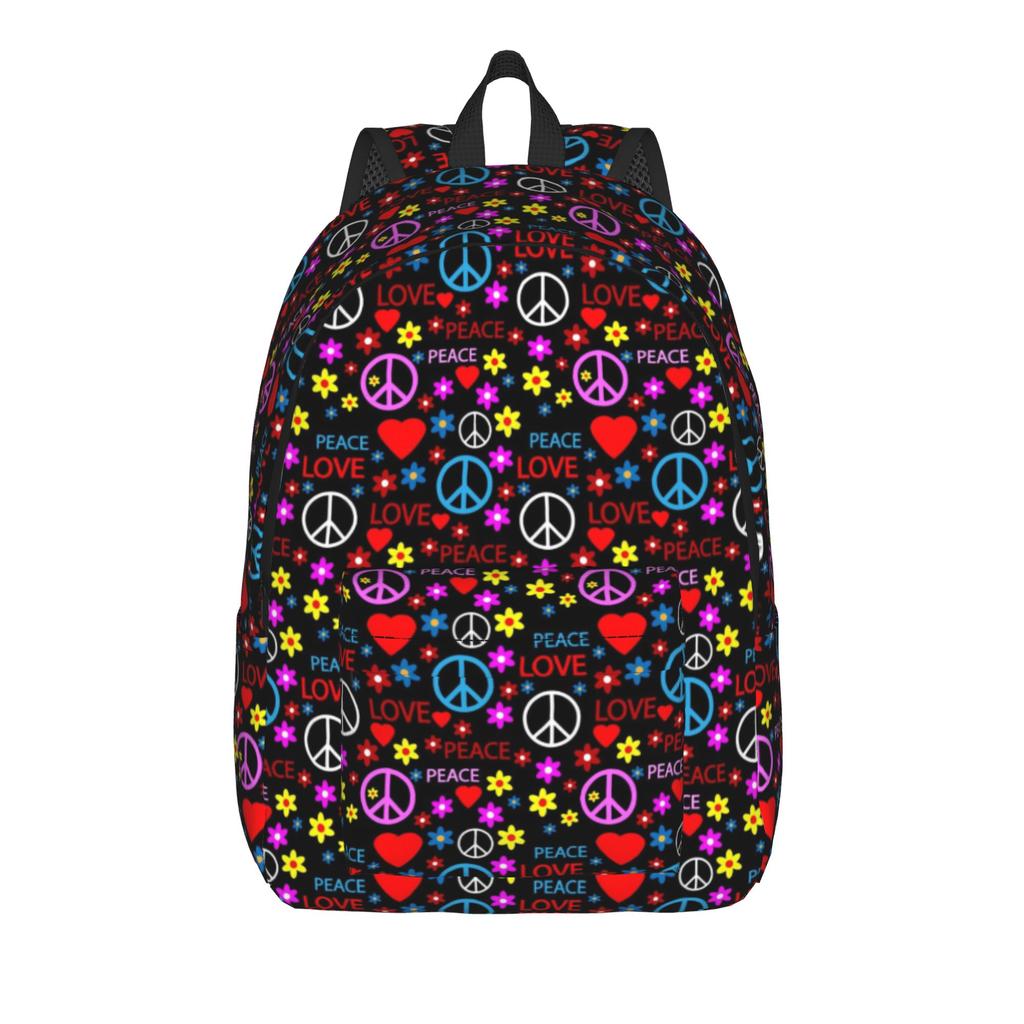 Peace Foral Love Pattern Teenage Backpack Durable Student Hiking Travel  Daypack for Men Women Laptop Shoulder Bag