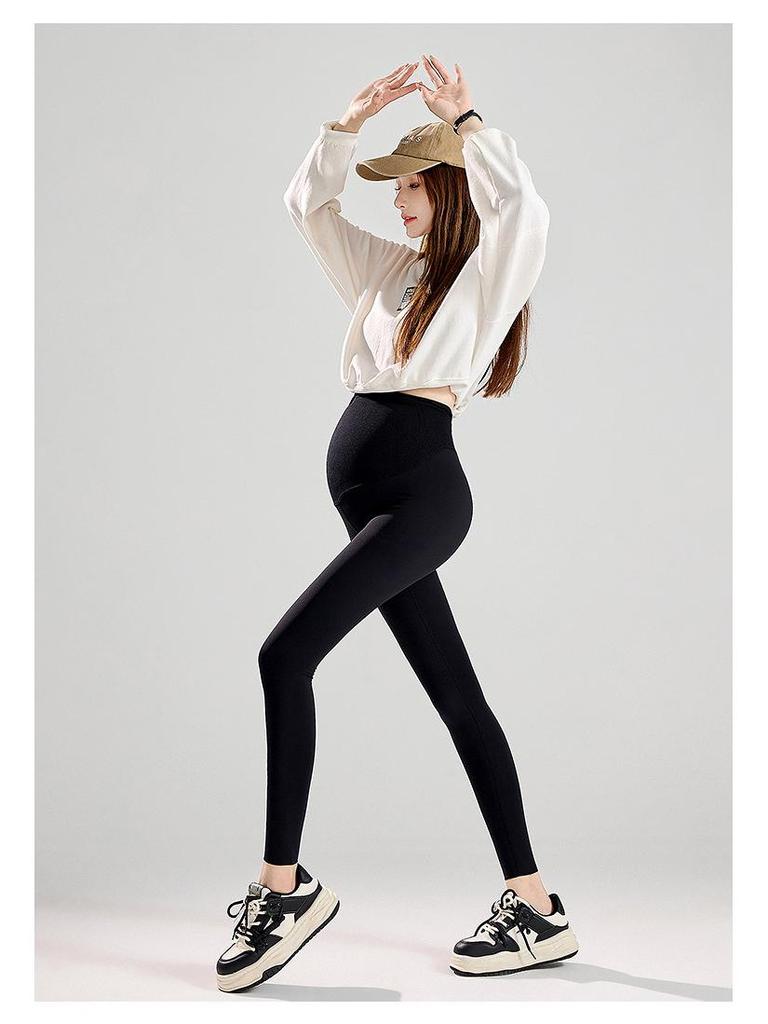 Nahtlose Umstands-Sharkskin-Leggings mit Bauchstütze und Samtfutter für Herbst und Winter