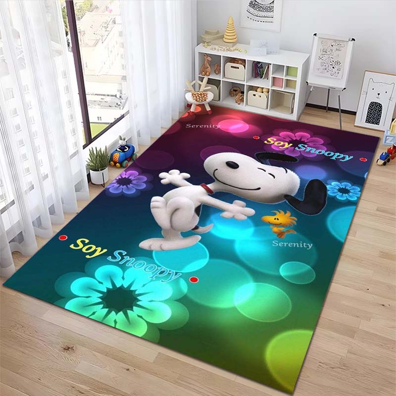 Rug with a Snoopy cartoon print, non-slip and stain-resistant, perfect for home decoration and as a gift for friends and family.