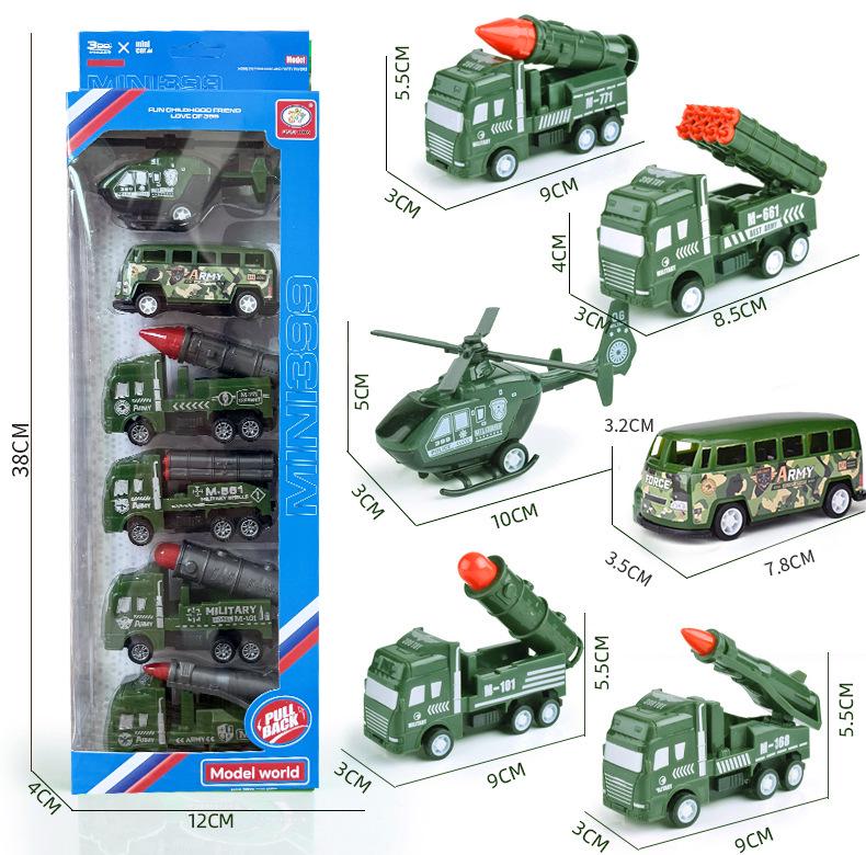 Pull-Back Engineering Vehicles Toy Set for Kids - Fire Trucks & Military Cars